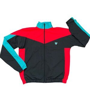 Vtg Zwickel USA Colorblock Track Windbreaker Jacket L Tall Black Red Teal Zip